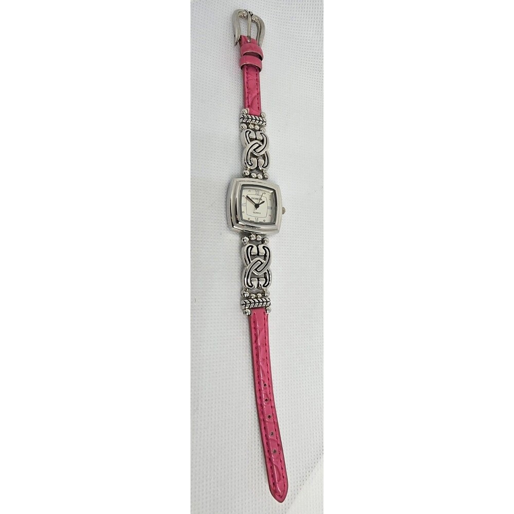 Women's Geneve Square Silver Tone Dial Case Pink Leather Strap Watch 04 - Picture 6 of 9